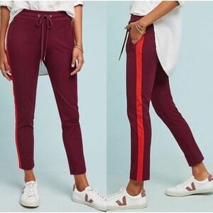 Anthropologie Essential Slim Burgundy Red Stripe Track Pants Trousers Women US 8